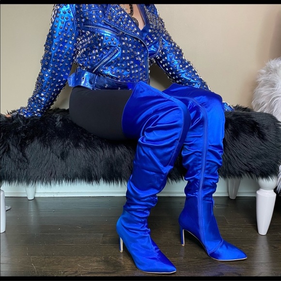 Royal Blue Studded Leather Jacket - Picture 8 of 15